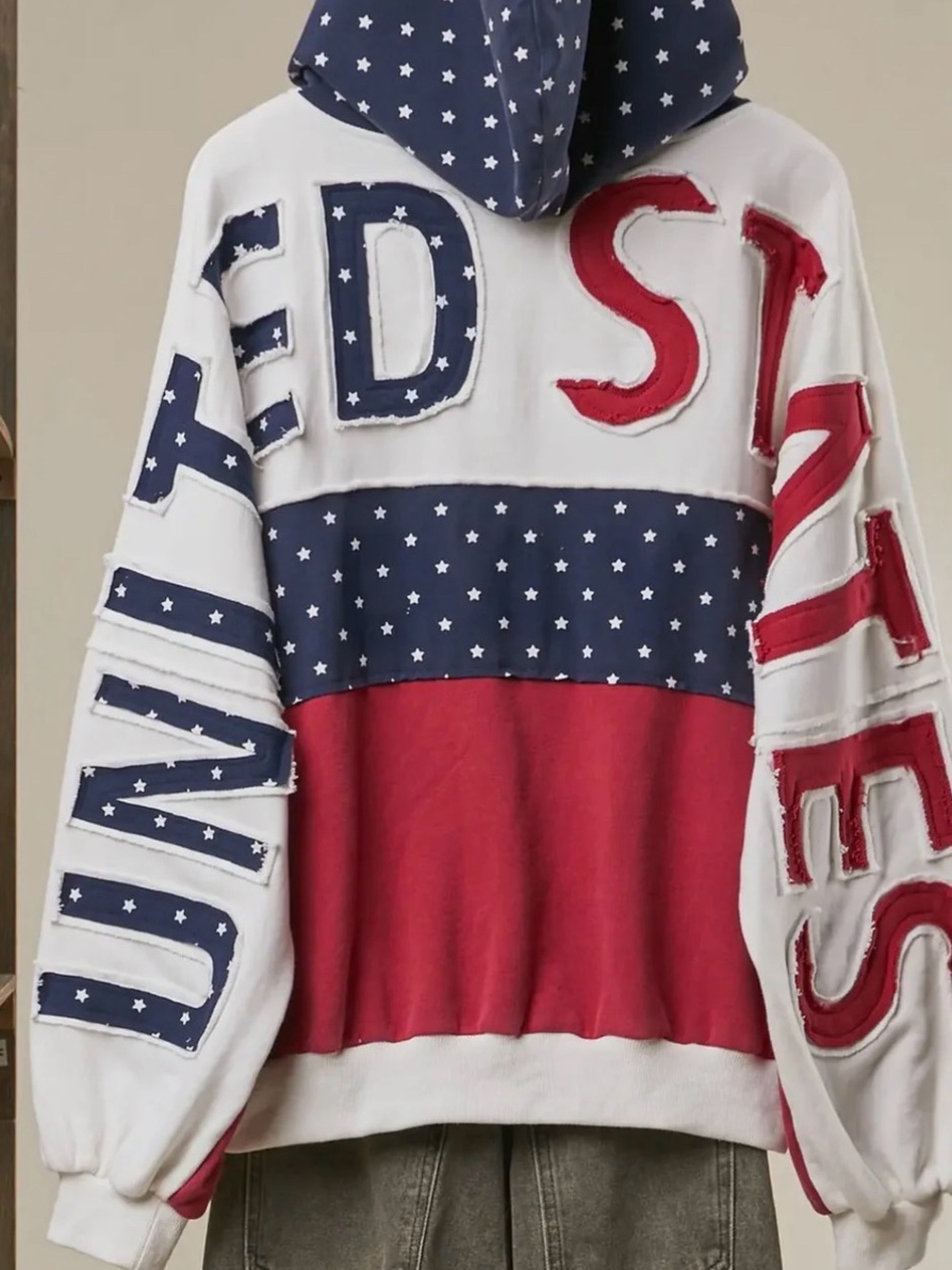 Patriotic Star-Striped Pullover Oversized Hoodie - Red, White & Navy